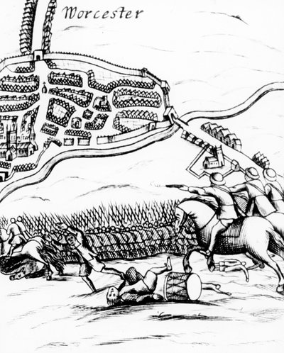 The Battle of Worcester on 3rd September 1651, published in a broadsheet of 1660 by English School